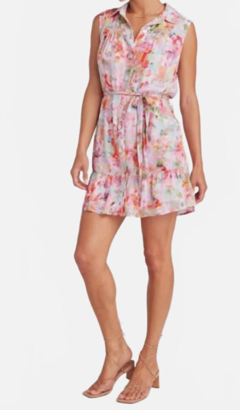 BELLA DAHL WOMENS SIZE MEDIUM INPAEMA FLORAL GATHERED RUFFLE SHIRT DRESS NEW